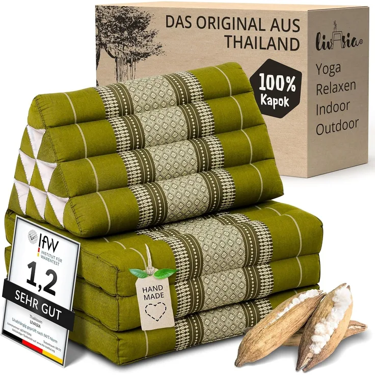 livasia Sitzsack Thaikissen 3 Auflagen (Classic) vegan und handgefertigt, 175x50x8cm, Kapok