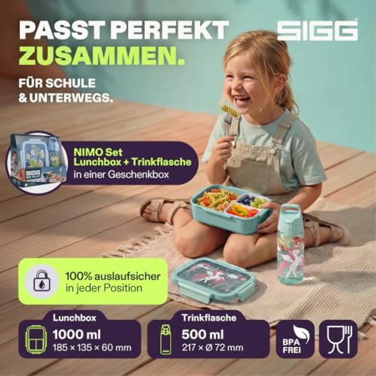 SIGG - NIMO Kids Set - Innenschale & Auslaufsichere Snackbox - Mikrowellen- & Spülmaschinengeeignet - BPA-frei - Leicht - Für Schule, Kita & Freizeit - 800ML – Bild 2