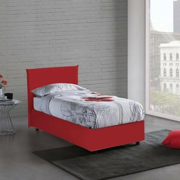 Talamo Italia - Bruna Einzelbett, Bettkasten mit Stoffbezug, 100 % Made in Italy, Öffnung vorne, geeignet für Matratze 80x190 cm, Rot
