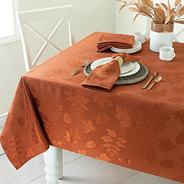 Benson Mills Harvest Legacy Damast-Tischdecke für Herbst, Ernte und Erntedankfest, 132,1x132,1 cm, quadratisch, rostfarben/gebranntes Orange – Bild 5