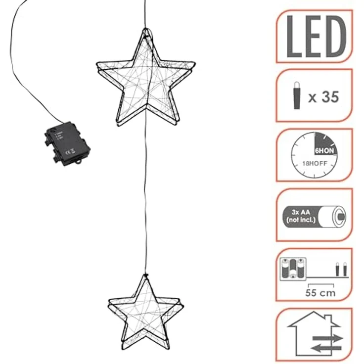 Spetebo LED Stern Metall schwarz 2er Set für Außen batteriebetrieben, Timer, LED fest integriert, warm weiß, IP44 Spritzwasserschutz – Bild 3