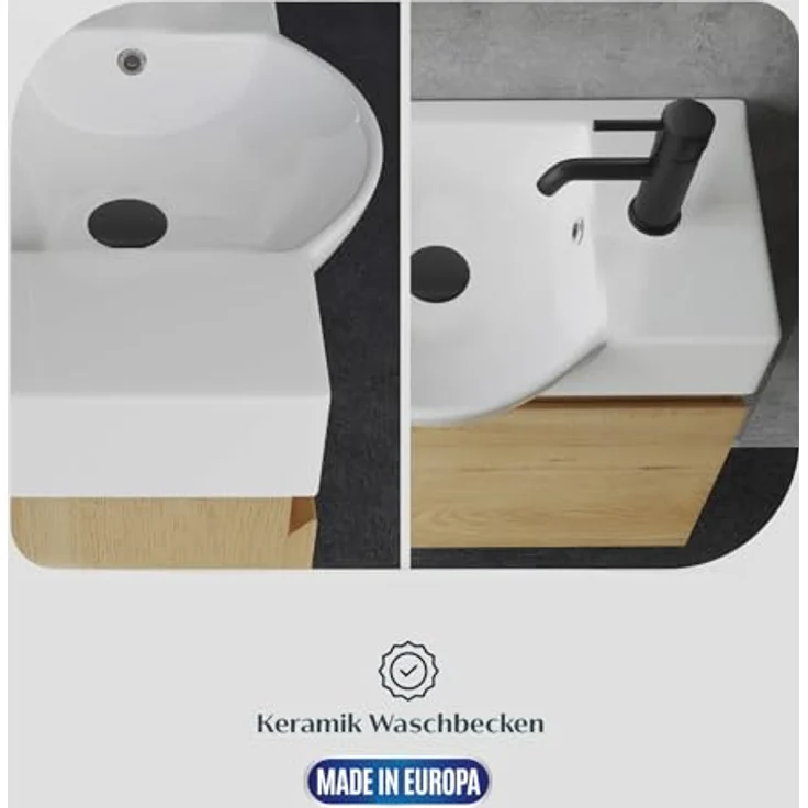 Alpenberger Badmöbel-Set Waschbecken mit Unterschrank 55 cm Breit, (Badezimmermöbel Waschtisch, Badschrank Schmal), Waschbeckenunterschrank mit Softclose – Bild 6