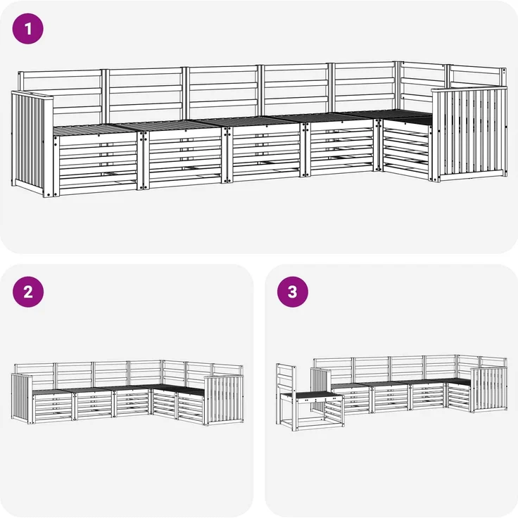 vidaXL Outdoor-Sofagarnitur 6 stk. 6-Sitzer Weiß Massivholz Akazie 3391909 – Bild 6