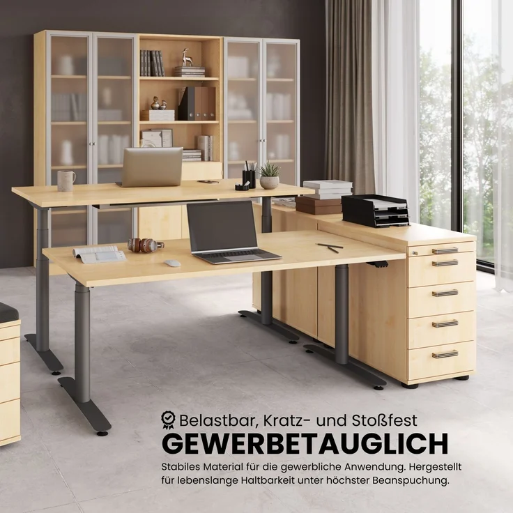 bümö Schreibtisch Schrank abschließbar, Schubladenschrank Holz in graphit, Container mit Schubladen - Schubladen Schrank Büro, Schreibtisch Container od. Schreibtisch Kommode mit Bogengriffe, SC50-G-G-BM – Bild 6