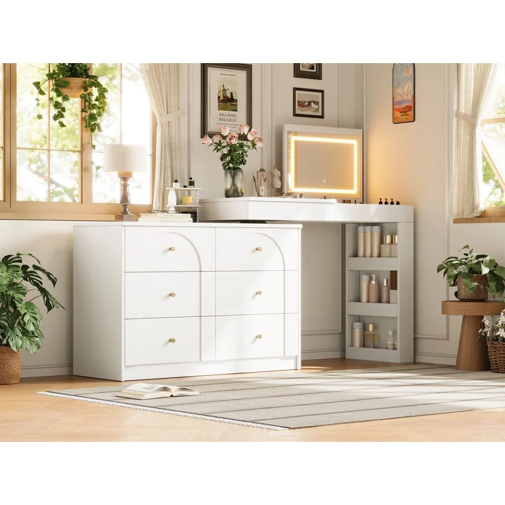 Drehbarer Schminktisch mit LED-Beleuchtung ,Frisiertisch,Bürotisch,weiß,105×40×80cm(old:SKU:N657P24679091W)--Weiß--105x40x80cm--YOUDENOVA – Bild 10