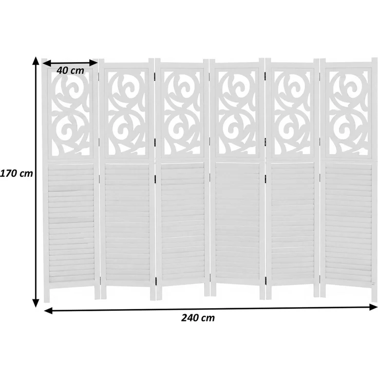 Paravent T568, Raumteiler Trennwand Sichtschutz Raumtrennung, Ornamente klappbar Paulownia Holz 170x240cm ~ weiß – Bild 3