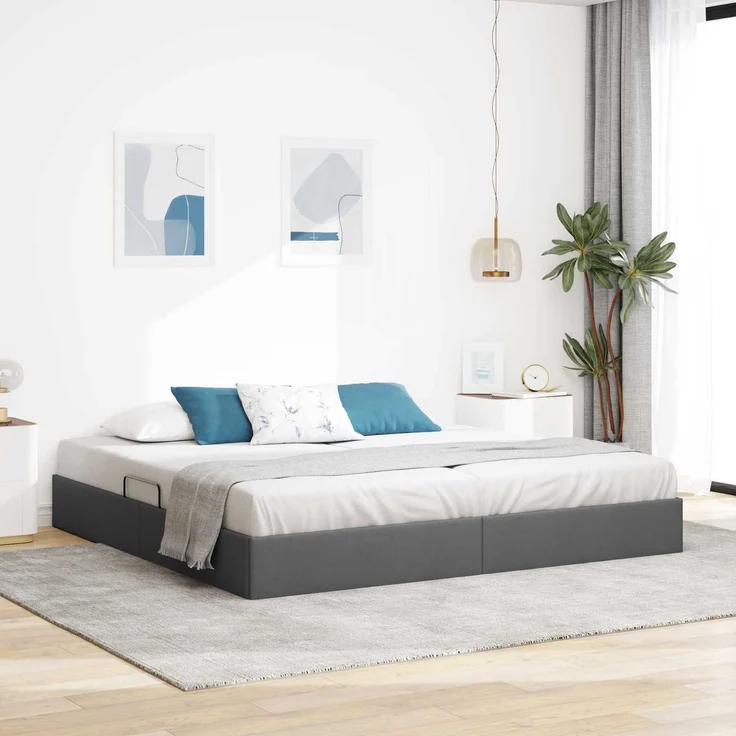 vidaXL Ottoman Bettgestell mit Speicher Dunkelgrau 200 x 200 cm Stoff 3442845 – Bild 1
