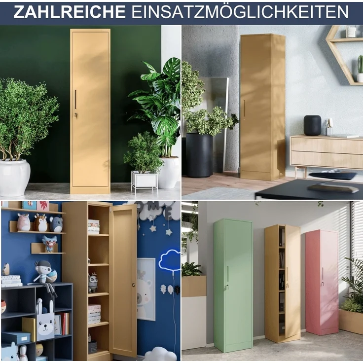 Aktenschrank abschließbar KADO - 5 Ebenen verstellbar, Flügeltüren | Metallschrank Werkstatt Mehrzweckschrank Büroschrank aus Stahl Werkzeugschrank, 185x45x40cm Beige – Bild 6