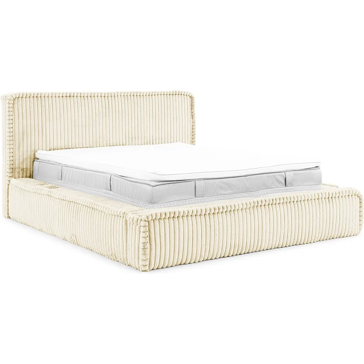 MEBLINI Polsterbett 120x200 mit Lattenrost ohne Matratze - MESUT - Creme Cordstoff - Bubble Bett - Cloud Bett - Marshmallow Bed - Kopfteil Bett mit Stauraum – Bild 1