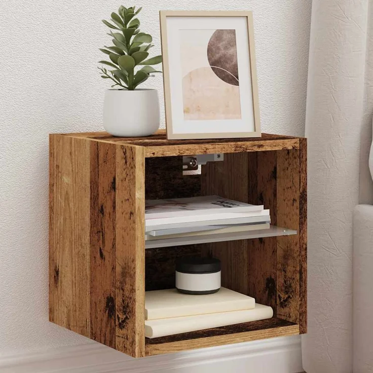 TV-Wandschrank, Fernsehschrank mit LED-Leuchten Altholz-Optik 30x28,5x30 cm – Bild 5