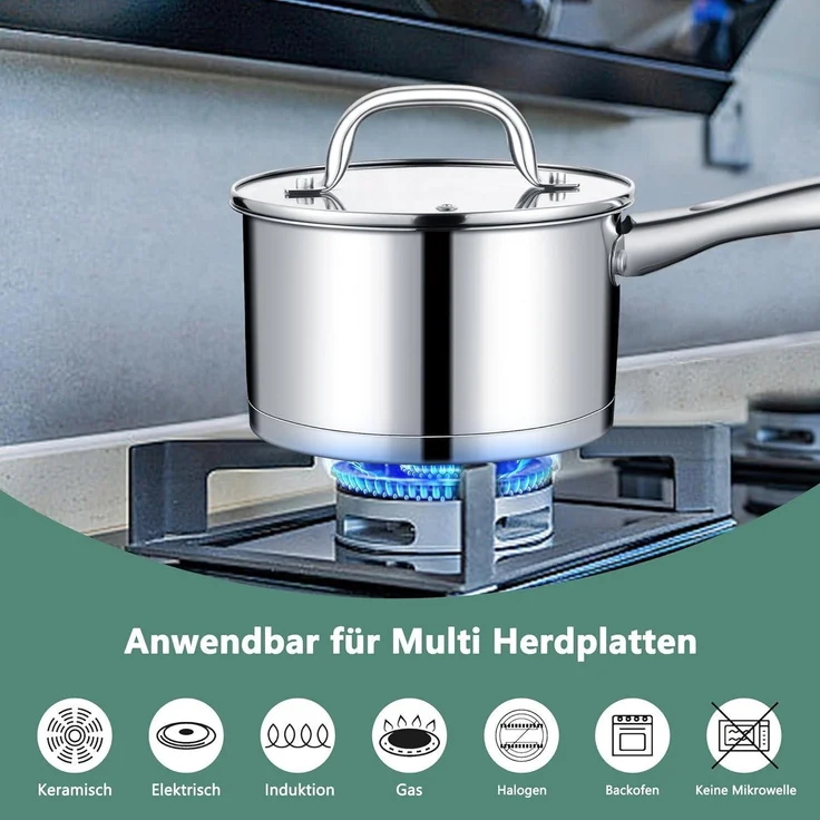 TEAMFAR Stielkasserolle 16cm Edelstahl Induktion Glasdeckel 1,9L – Bild 5