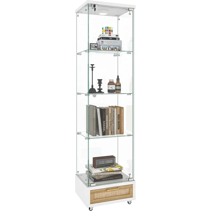 DESVIAE Vitrine mit LED-Beleuchtung und Schubladen 42,5x167x36,5 cm MDF Glas Weiß – Bild 7