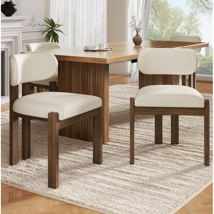 Esszimmerstühle 2er-Set aus Massivholz mit Bouclé-Bezug, 54x54x79 cm, walnussfarben – Bild 2