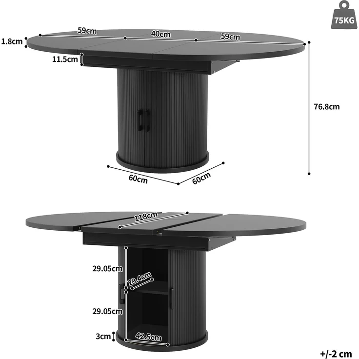 Merax Esstisch ausziehbar, Esszimmertisch, Küchentisch, balkontisch, ausziehbare Tischplatte Runder Esstisch, ausziehbar zu oval, 118-158 cm, Platz für bis zu 6 Personen, Schwarz – Bild 4