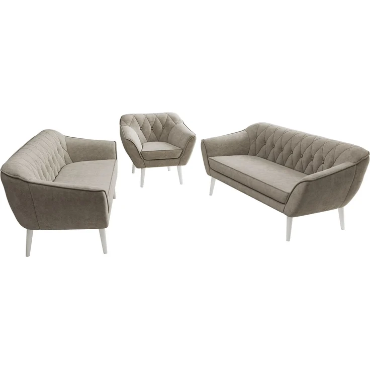 Wohnzimmerset, Möbelset PIRS 3-3-1, Armlehnen, Wellenfederung, weiße Füße, Dreisitzer Sofas mit Sessel, Polstermöbel Set - Greige Stukture – Bild 8