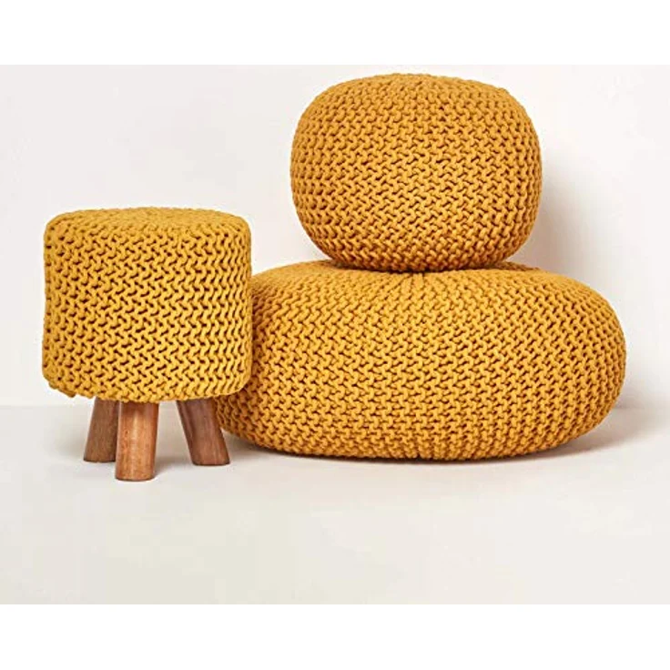 Homescapes Fußhocker Gestrickter Fußhocker, 42 cm hoch, Senf – Bild 6