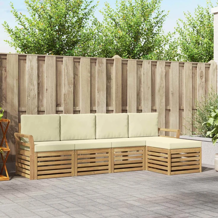 vidaXL Outdoor-Sofagarnitur 5 stk. 5-Sitzer Weiß und Creme Polyester 3391675 – Bild 1