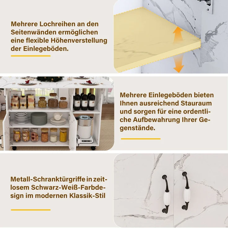 Klapptisch aus MDF, 3-in-1 mit Stauraum & Rollen, 110x70x80 cm, Weiß – Bild 3