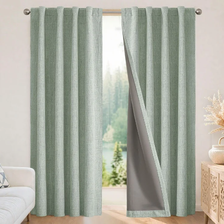 Joydeco Verdunkelungsvorhänge, 304,8 cm lang, natürliches Leinen, 2 Paneele, für Schlafzimmer, Wohnzimmer, verdunkelnder Vorhang, wärmeisoliert, mit Schlaufen auf der Rückseite, 132,1 x 304,8 cm,