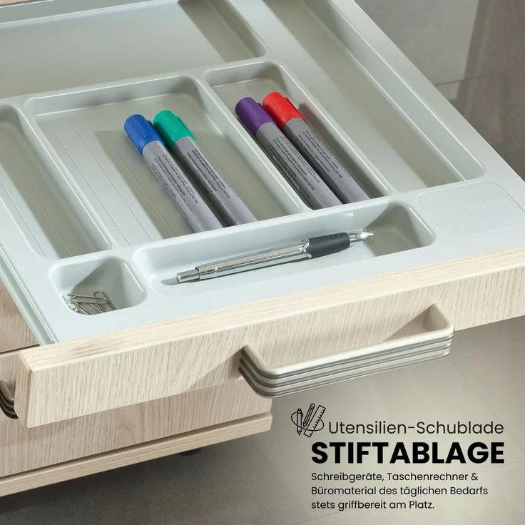 bümö Schreibtisch Schrank abschließbar, Schubladenschrank Holz in graphit, Container mit Schubladen - Schubladen Schrank Büro, Schreibtisch Container od. Schreibtisch Kommode mit Bogengriffe, SC50-G-G-BM – Bild 2