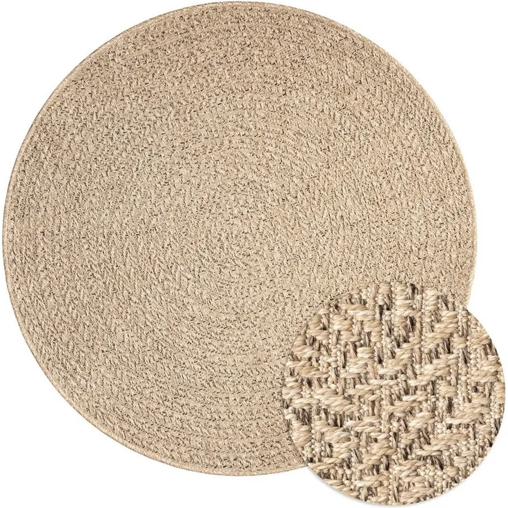 merinos Teppich Kenzy, rund, Höhe: 10 mm, robuster In- und Outdoor Teppich im natürlichen Jute-Look, wetterfest