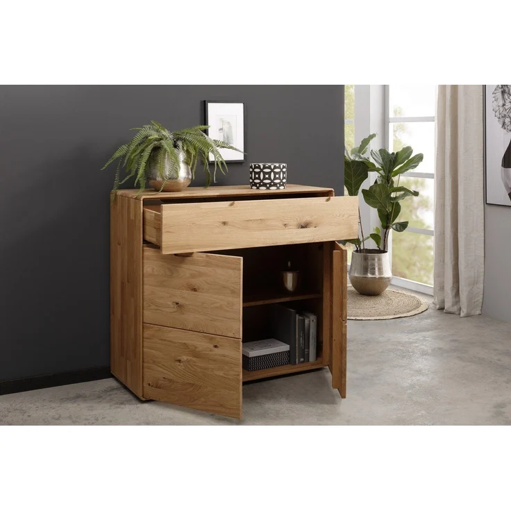 Kommode >KM-0663< 2 Türen, 1 Schub, Wildeiche massiv geölt - 100x91x40cm (BxHxT) – Bild 2