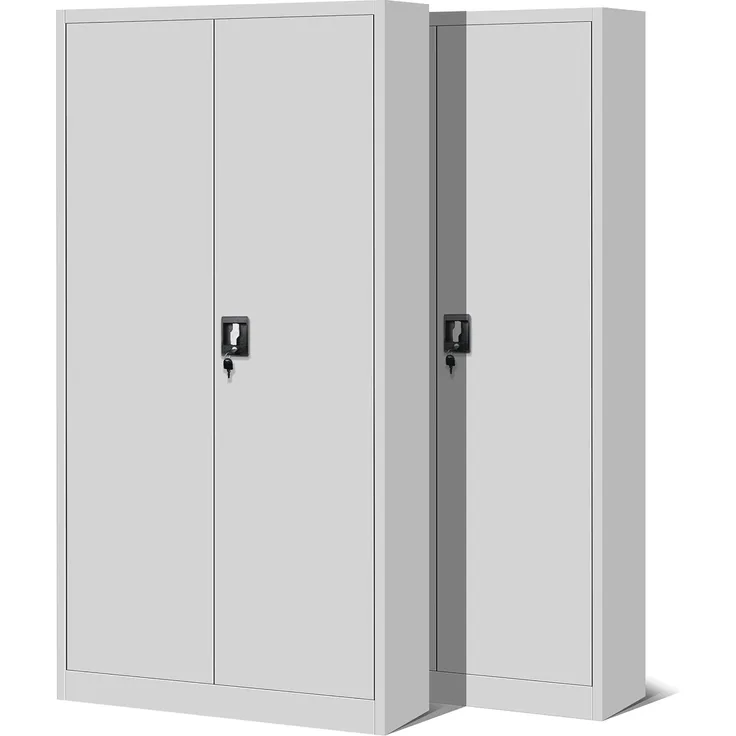 Jan Nowak 2er Set Aktenschrank C001H Büroschrank Metallschrank Stahlschrank Werkzeugschrank Stahlblech Pulverbeschichtet Flügeltürschrank Abschließbar 195 x 90 x 40 cm (grau/grau)