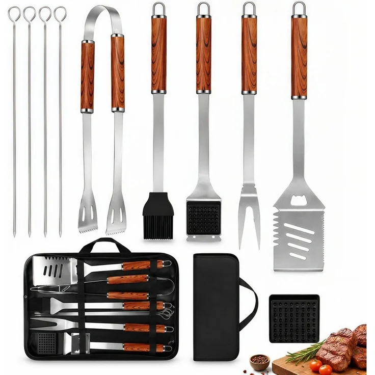 ibettertec Grillbesteck-Set 11-teiliges Grill Zubehör BBQ Grillbesteck Set aus Edelstahl, (hochwertiges Grillutensilien Set mit Grillkoffer, hitzebeständige, Grillwerkzeuge mit Grillspachtel für Garten und Camping), Geschenk zum Geburtstag für Männer u... – Bild 1