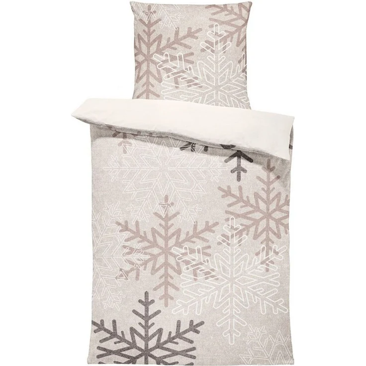 One Home Bettwäsche Winter Snowflakes, Flanell, 2 teilig, Kristalle und Schneeflocken, kuschelig warme weiche Baumwolle Biber – Bild 1