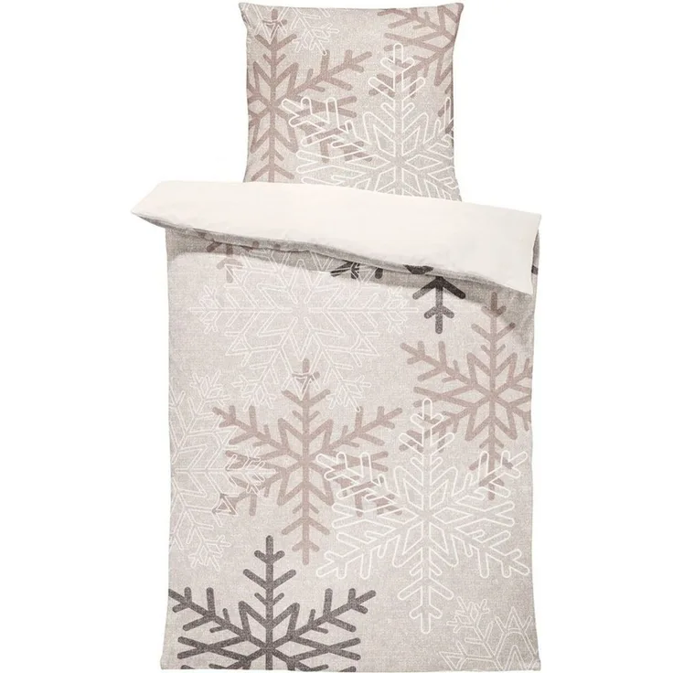 One Home Bettwäsche Winter Snowflakes, Flanell, 2 teilig, Kristalle und Schneeflocken, kuschelig warme weiche Baumwolle Biber
