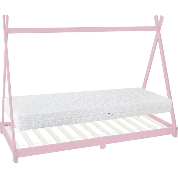 ML-DESIGN Spielbett Hausbett Tipi Zeltbett inkl. Lattenrost Bodenbett Kinder Himmelbett, Abenteuerbett zum Spielen Zelt Kinderbett Kiefer Bettenhaus Bett Rosa
