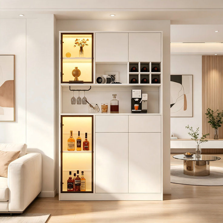 ZUBALIYA Schrank 120x33 cm mit LED-Beleuchtung mit Schubladen in Weiß, ideale Lösung für kleine Räume, robuste Verarbeitung, langlebige Materialien, einfache Selbstmontage – Bild 6