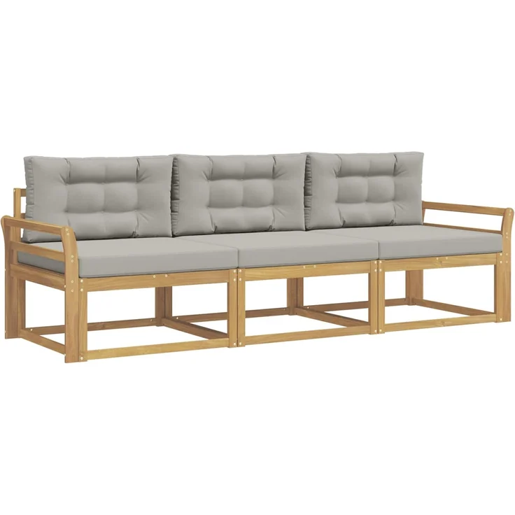 vidaXL Outdoor-Sofagarnitur 3 stk. Weiß und Hellgrau Polyester 3385990 – Bild 2