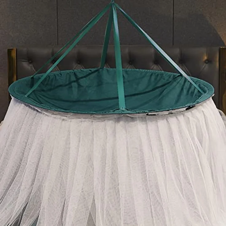 Kertnic Luxuriöser Betthimmel für Mädchen und Erwachsene, groß, elegant, doppellagig, Bettvorhang, Baldachin, Vorhänge, runde Kuppel, Spitze, Prinzessinnen-Vordächer, Netz (Pfauenblau) – Bild 8