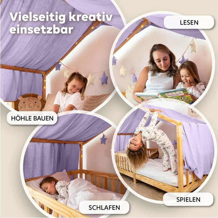 lilimaus Betthimmel Himmel für Hausbett Gold aus Musselin - 320, 360 oder 420 cm (1-tlg), feine Goldsterne überm Hausbett - zauberhafter Rückzugsort – Bild 3