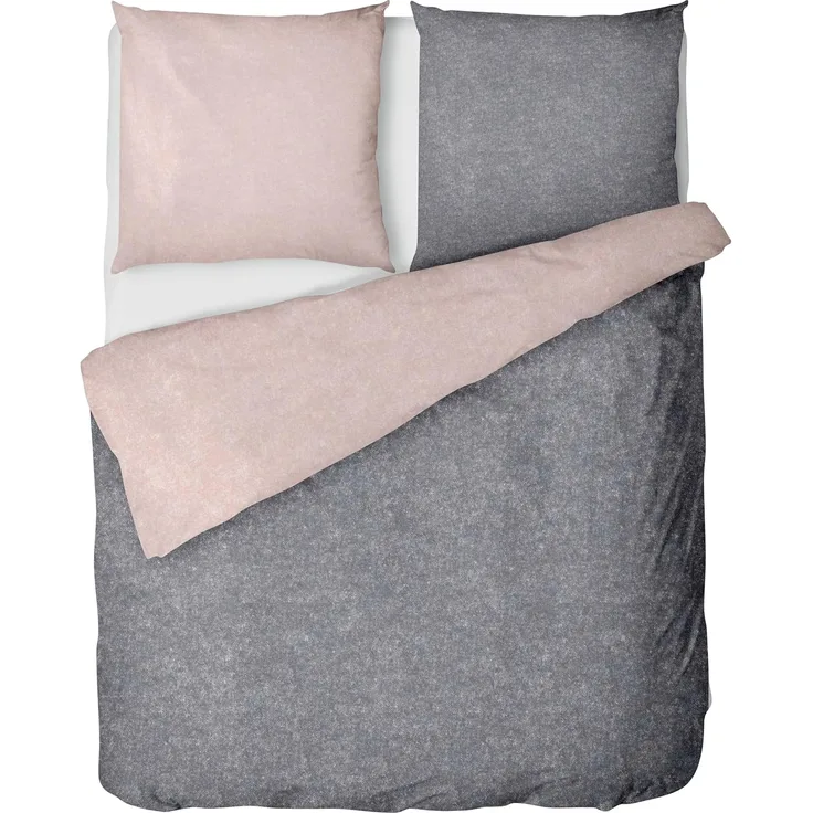 LINKHOFF Wendebettwäsche Biber Bettwäsche 135x200 + 80x80 cm Rosa / Anthrazit Uni, Bügelfrei, Atmungsaktiv, Superweich, Bettwäsche-Set