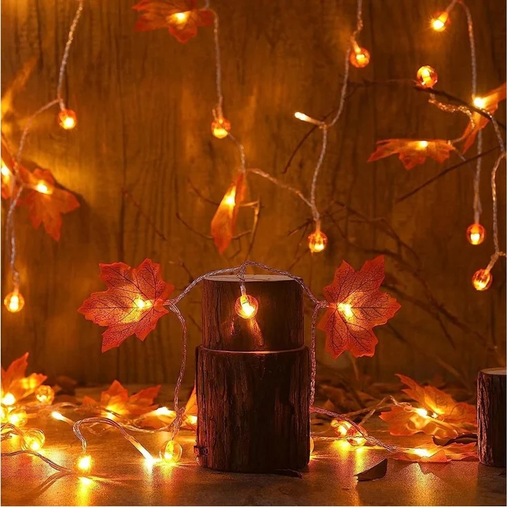 Lapamax LED-Lichterkette Herbst Lichterkette Batterie mit Ahornblättern, 1,5–6M, Halloween Deko, 2 Modi, für Halloween Theme Erntedankfest Weihnachtsfeiern – Bild 4