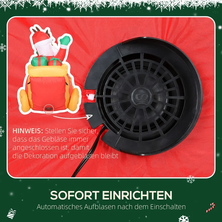 Outsunny Aufblasbar Weihnachtsdeko, Polyester, Rot+Braun, 240L x 75B x 100H cm – Bild 5