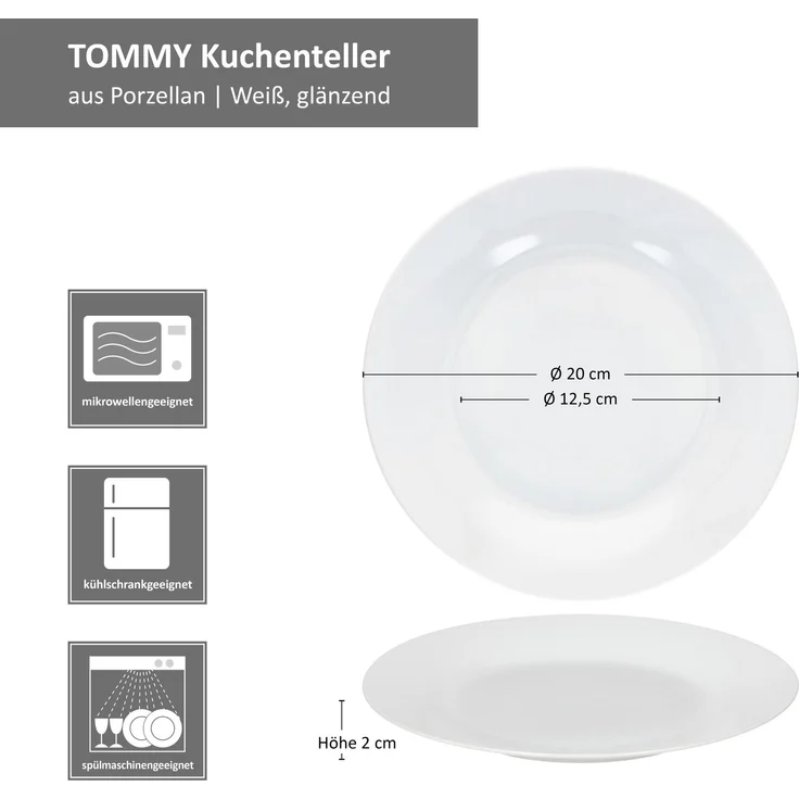 6er Set Tommy Kuchenteller weiß Porzellan 6 Personen Dessertteller – Bild 6