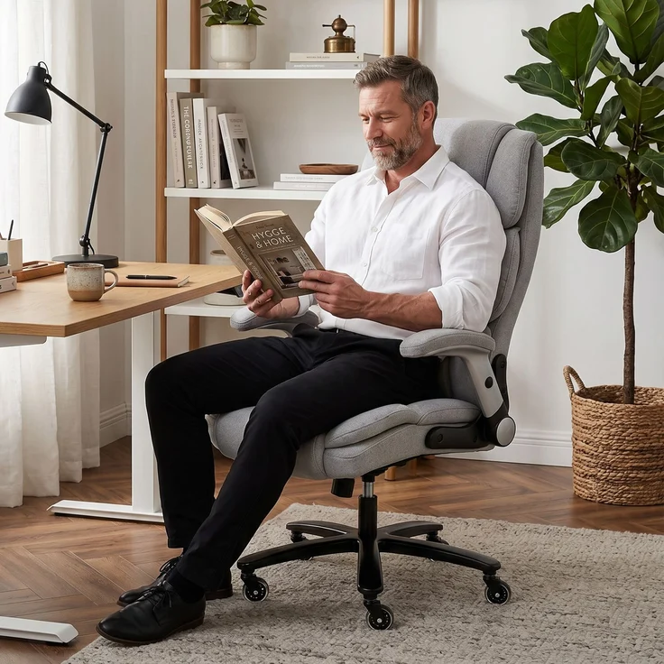 HOMCOM Bürostuhl, Schneeflanell (70% Baumwolle, 30% Polyester), Hellgrau, 82L x 70B x 122H cm – Bild 9
