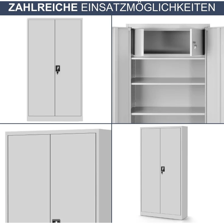 Metallschrank abschließbar KODLI - Geheimfach, 4 Ebenen | Aktenschrank Büroschrank Stahl Mehrzweckschrank Werkstatt Werkzeugschrank, 185x90x45cm Grau – Bild 6
