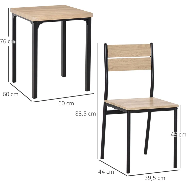 MELAYR, 3-teilige Essgruppe Esstisch mit 2 Stühlen Platzsparend Esszimmergruppe Sitzgruppe für, 60 x 60 x 76 cm, Natur – Bild 5