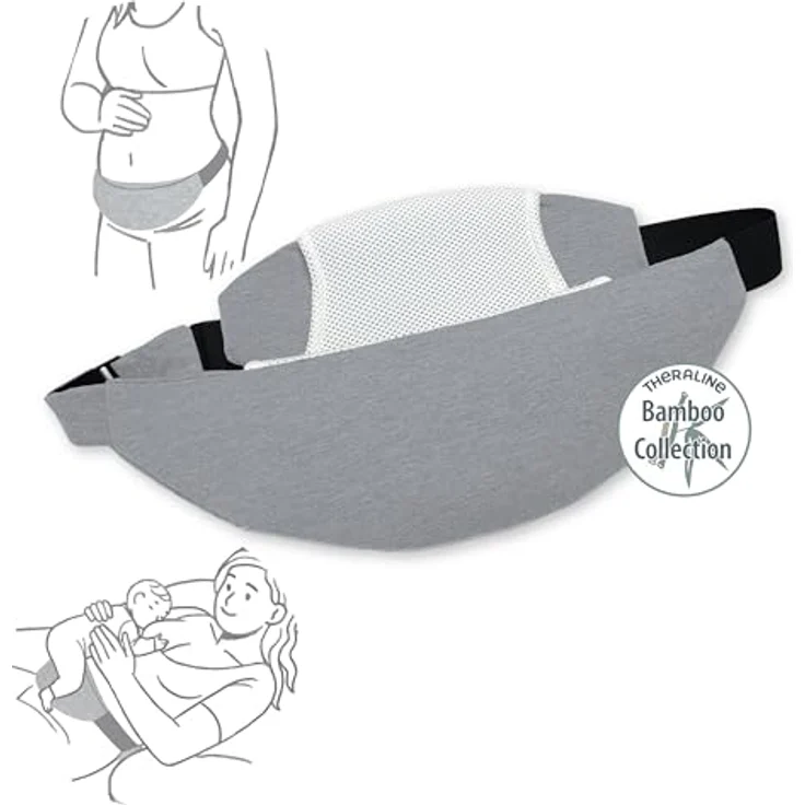 Theraline Schwangerschafts- & Kaiserschnittgürtel Belly Protect, melange mittegrau, verstellbar 90-110 cm mit Kirschkernkissen und Schutzschild – Bild 1