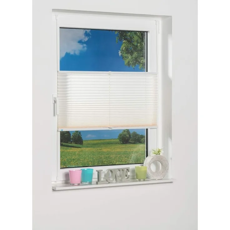 K-home Klemmfix-Plissee Palma 95x210 cm (B x L) Creme Lichtschutz +++ Moderne Crushed Optik +++