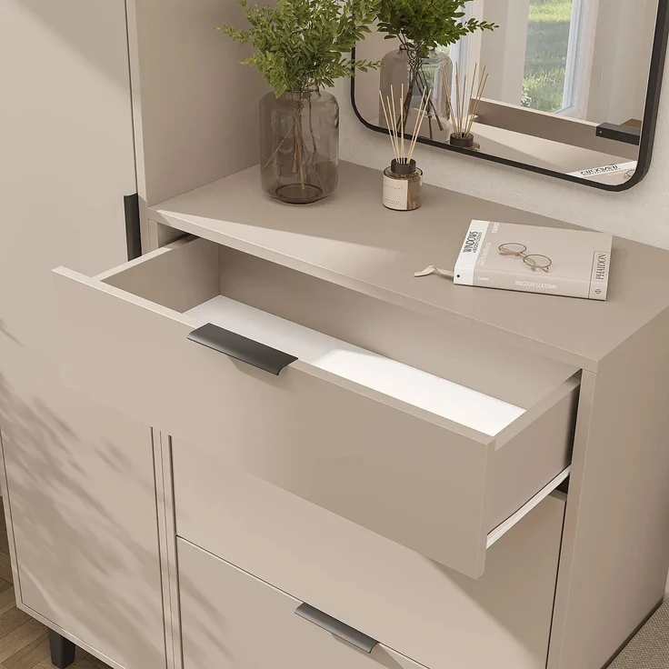 Roomart NORD Garderobenset 5-teilig – Hochschrank, Schuhschrank, Sitzbank, Garderobenpaneel & Spiegel – Flurgarderobe – H 199 x B 45 x T 35 cm (Hochschrank) • Beige – Bild 5