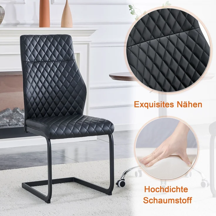 Esstischgruppe mit rundem H 72 x T 60 x B 60 cm Tisch aus MDF und 2 Stühlen aus PU-Leder mit Metallgestell – Bild 5