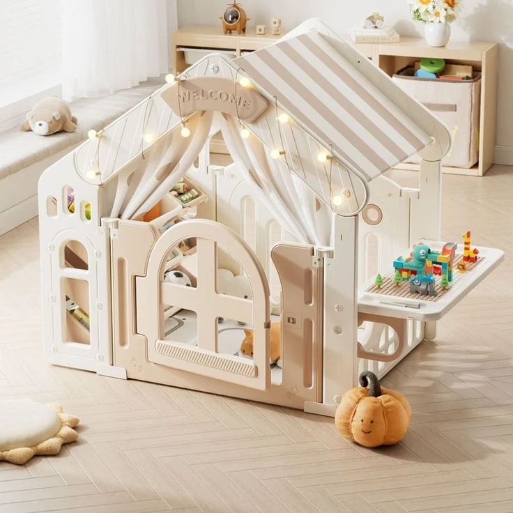 Moni Kinderspielhaus multifunktional Matte Aufbewahrungsboxen Tisch Lichter beige – Bild 2