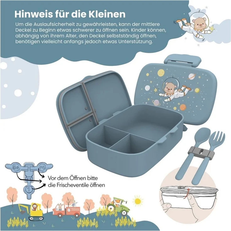 BEARFOOT Lunchbox Brotdose Kinder mit Fächern, leicht & auslaufsicher - Bär, Kindergarten und Schule - Mädchen und Jungen, Vesperbox, Snackbox – Bild 4