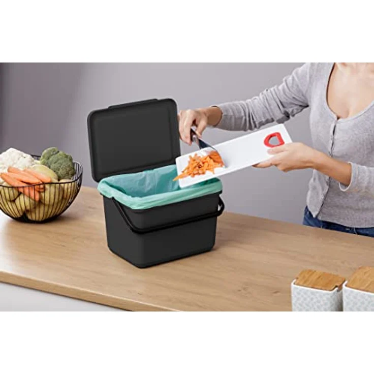 TATAY Biomülleimer Küche 6L | Organischer Abfalleimer Smart ohne Halterung | Kompaktes und Funktionales Design | Aus 100 % Recyceltem Material | 26,5 x 20,5 x 18,5 cm, Schwarz – Bild 2