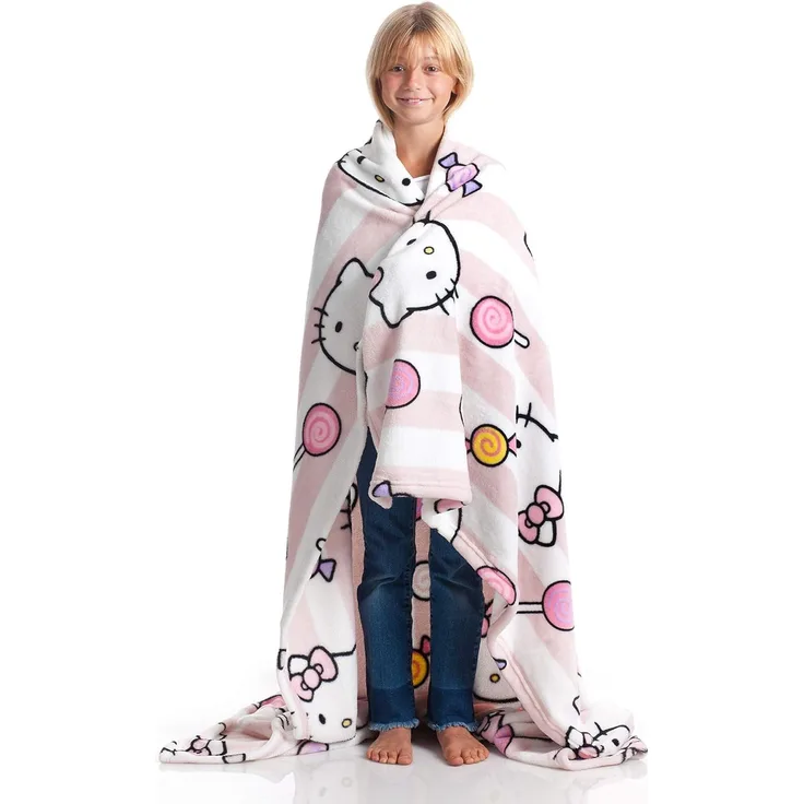 Kanguru Hello Kitty Tagesdecke, Pinke, weiche Decke 130x170 cm, Mikrofaser tagesdecke bettüberwurf oder tagesdecke Sofa. Qualität mit Ökotex-Prüfzertifikat, Sanrio